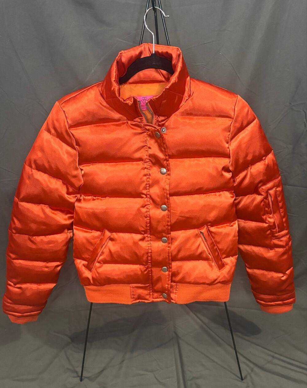 Juicy Couture Y2K Orange Down Puffer Jacket Heart Back Women’s Medium M
